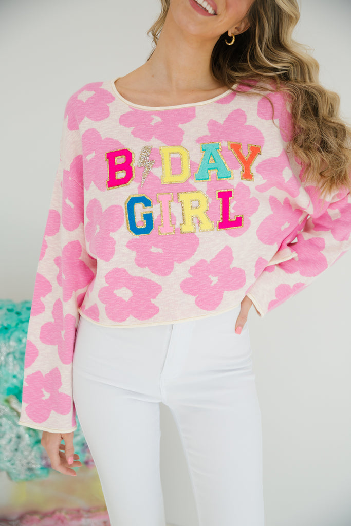 BIRTHDAY GIRL FLORAL SWEATER SWEATER Judith March SMALL  