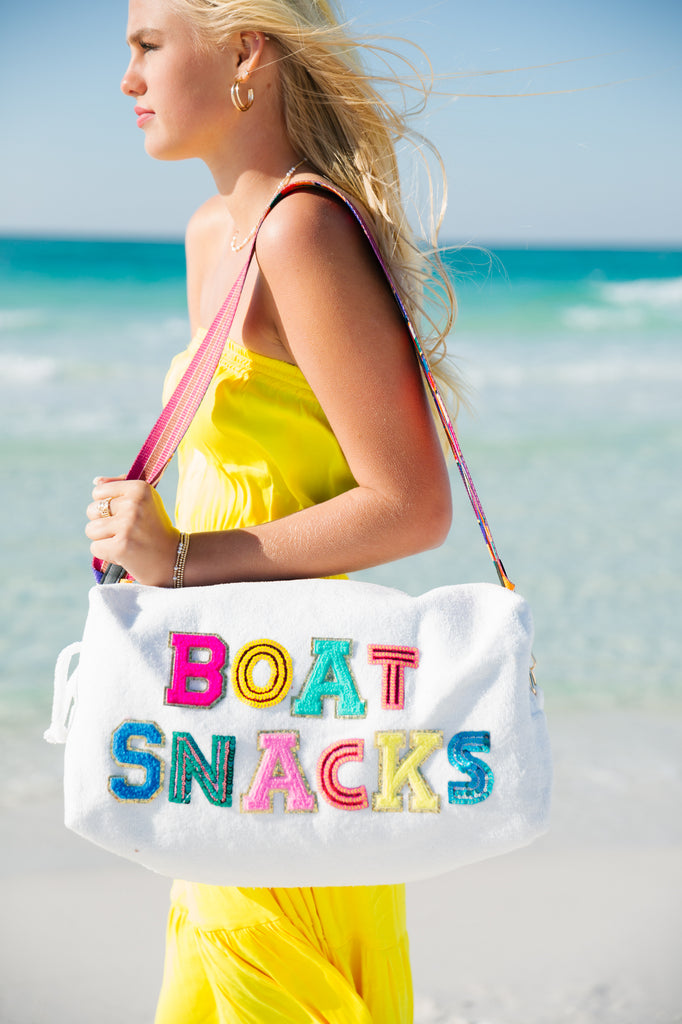IN THE SUN LARGE TERRY BAGS TERRY BAG Judith March BOAT SNACKS WHITE TERRY BAG  