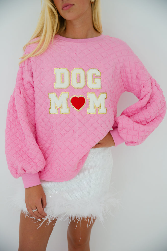 DOG MOM QUILTED PULLOVER