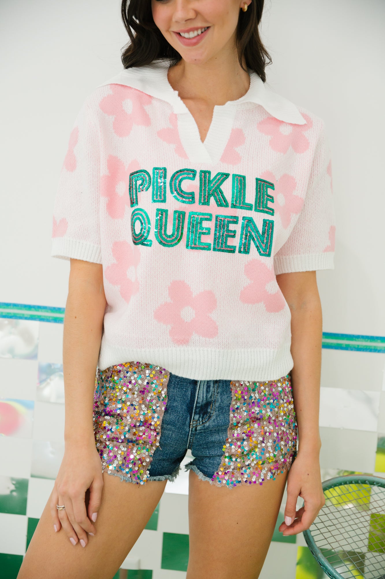 PICKLE QUEEN FLORAL TOP Shirts & Tops Judith March S/M PINK
