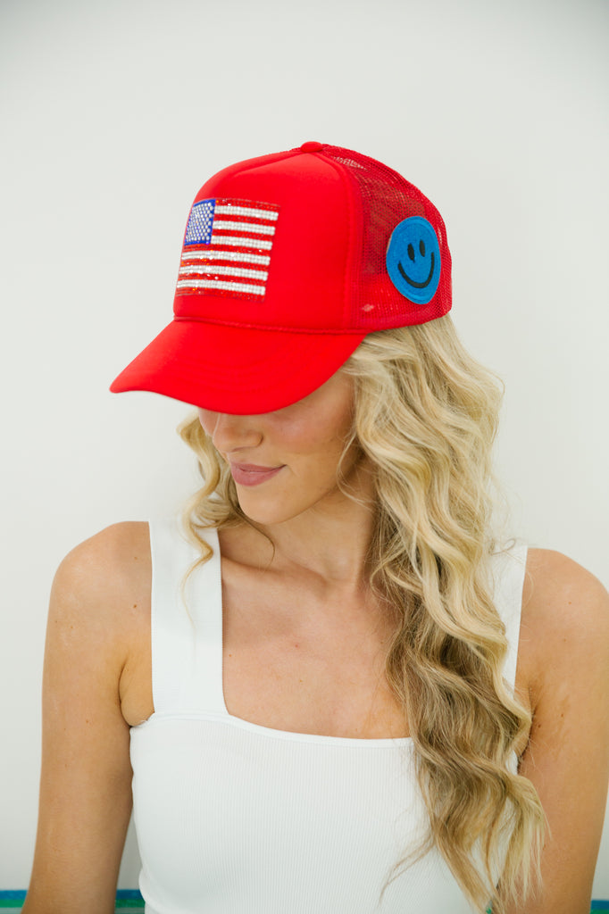 AMERICAN FLAG TRUCKER HAT TRUCKER HAT Judith March   