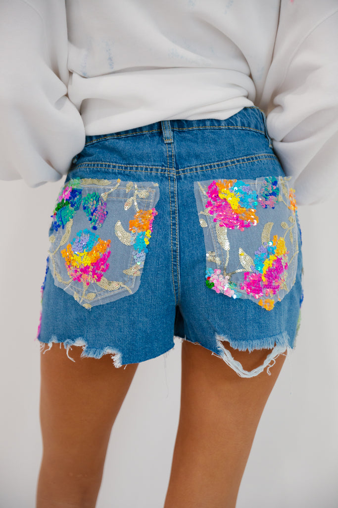 TIME TO PARTY DENIM SHORTS