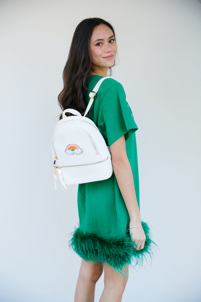 OVER THE RAINBOW WHITE VEGAN LEATHER BACKPACK
