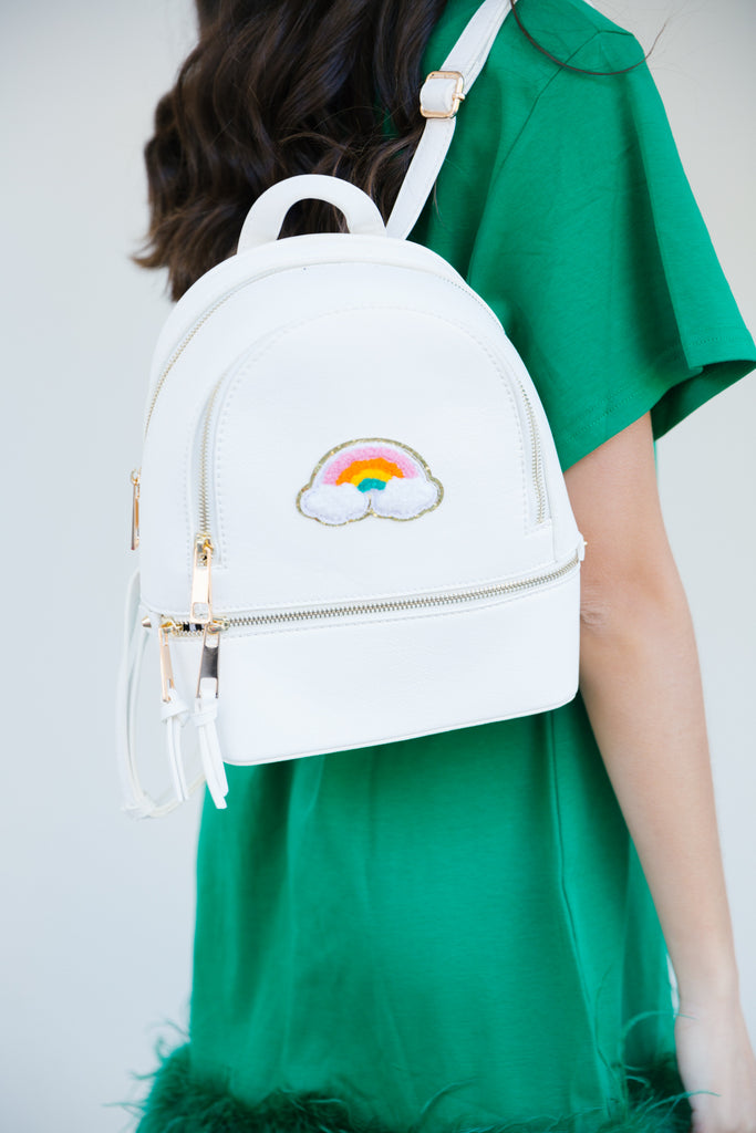 OVER THE RAINBOW WHITE VEGAN LEATHER BACKPACK