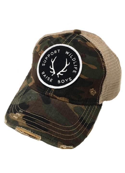 SUPPORT WILDLIFE RAISE BOYS PATCH HAT Hats Judith March CAMO  