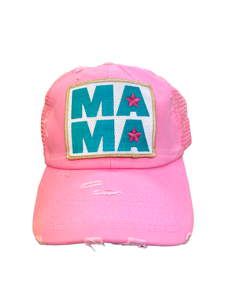 STAR MAMA DISTRESSED PATCH HAT HATS Judith March PINK ON PINK  