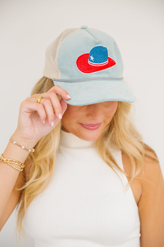 PATRIOTIC COWGIRL CORDUROY PATCH HAT HAT Judith March   