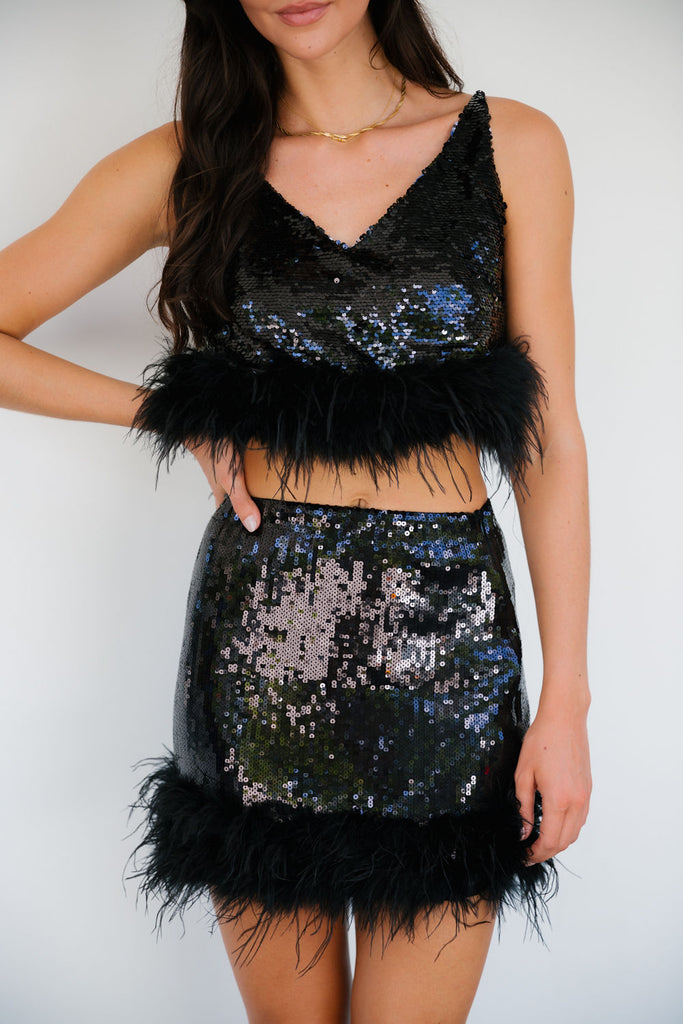 SEQUIN FEATHER SKIRT