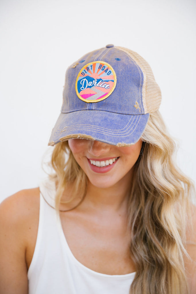 SUNSET DIRT ROAD DARLIN PATCH HAT Hats Judith March DENIM DISTRESSED  