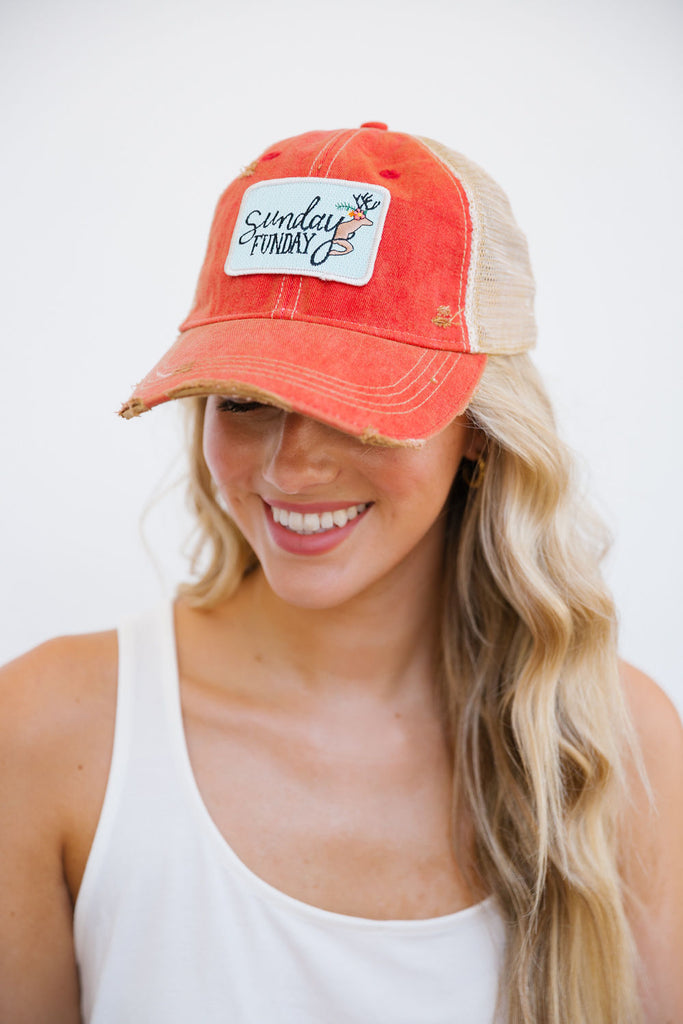 SUNDAY FUNDAY DEER PATCH HAT Hats Judith March RED DISTRESSED  
