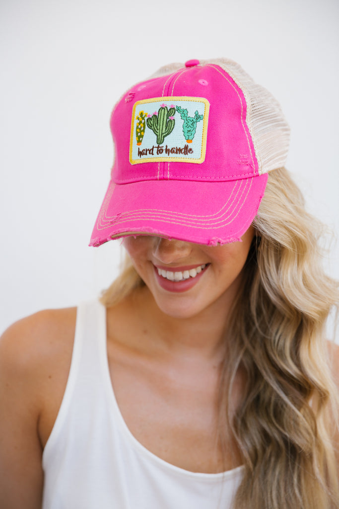 HARD TO HANDLE CACTUS PATCH HAT Hats Judith March HOT PINK DISTRESSED  