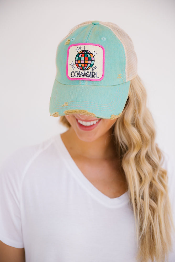 DISCO COWGIRL PATCH HAT Hats Judith March SEAFOAM DISTRESSED  