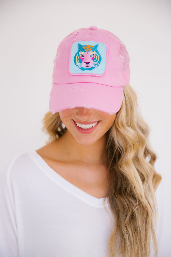 ABSTRACT TIGER PATCH HAT Hats Judith March PINK ON PINK  