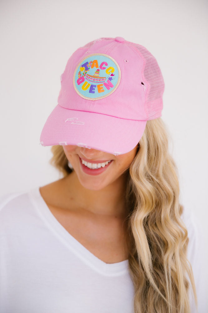 TACO QUEEN PATCH HAT Hats Judith March PINK ON PINK DISTRESSED  