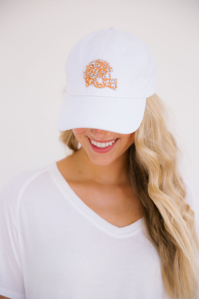 CUSTOM FOOTBALL HELMET PATCH HAT Hats Judith March WHITE - ORANGE HELMET  
