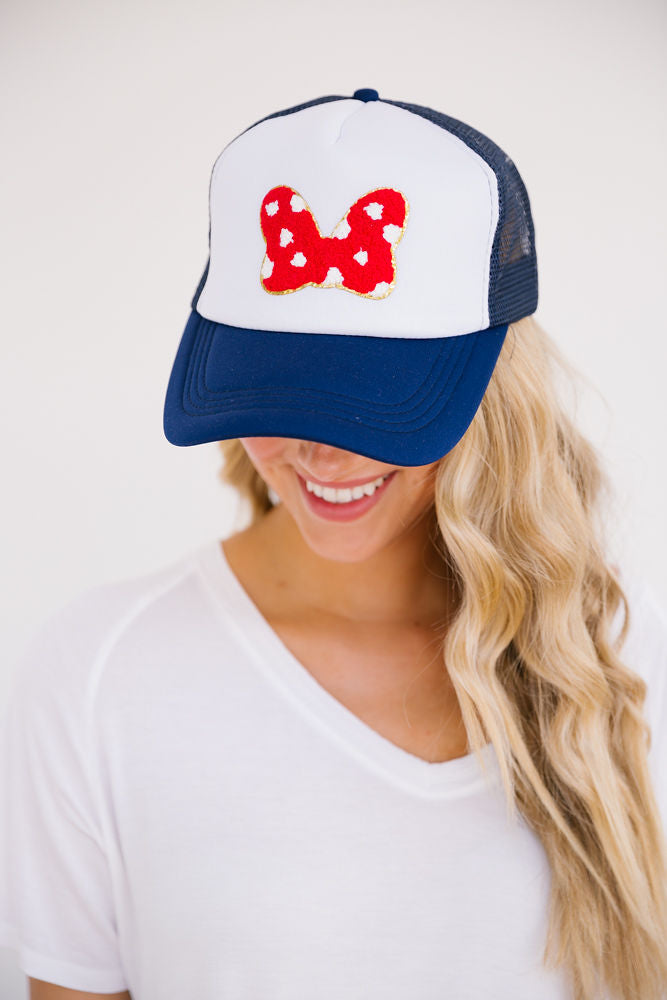 BOW PATCH HAT Hats Judith March NAVY/WHITE TRUCKER  