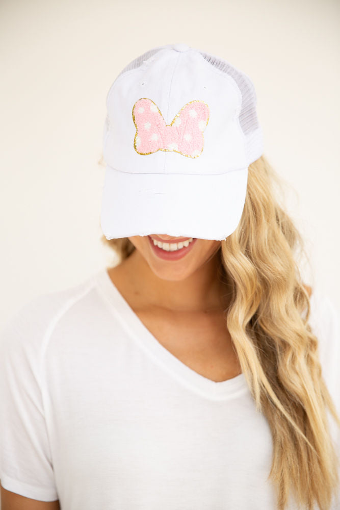 BOW PATCH HAT Hats Judith March WHITE DISTRESSED  