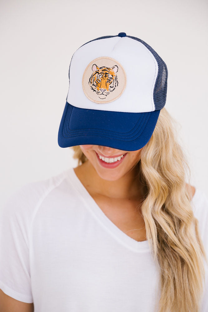TIGER TRUCKER HAT Hats Judith March NAVY/ WHITE TRUCKER  