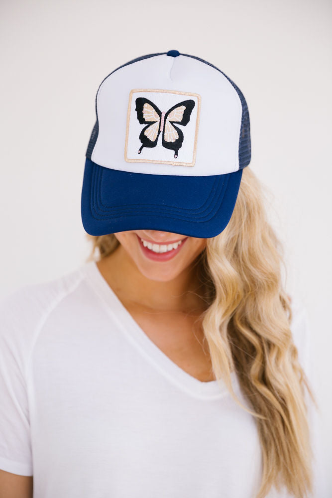 NAVY BUTTERFLY TRUCKER HAT (PRE-ORDER)