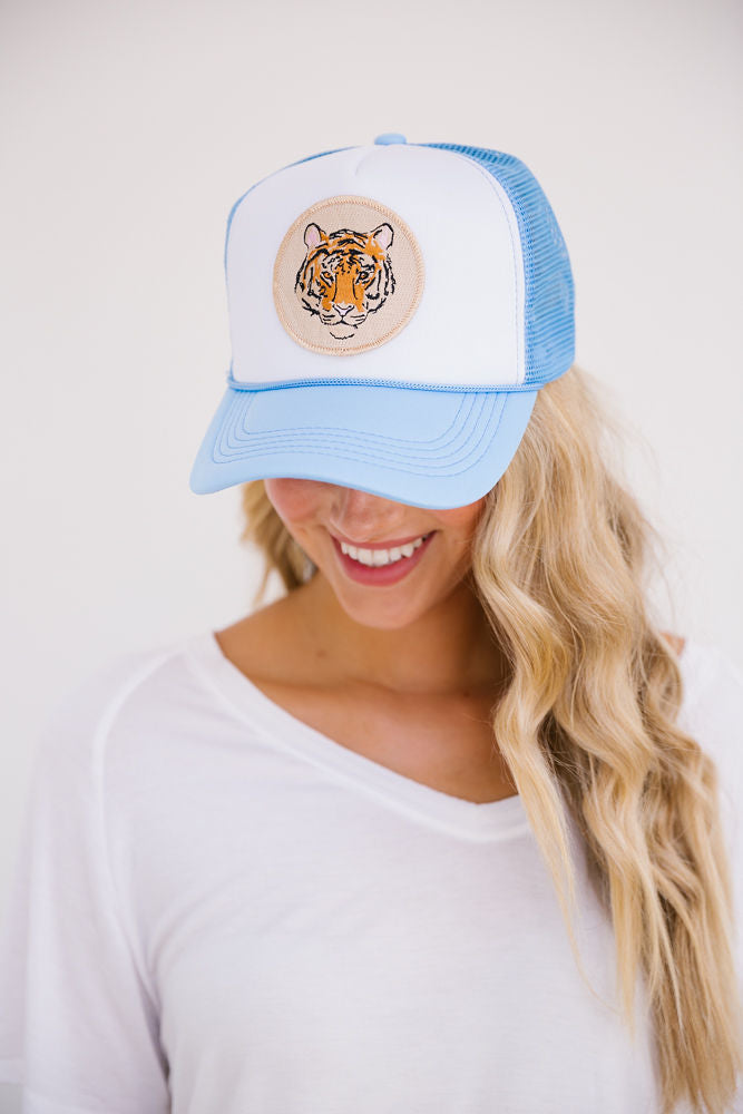TIGER TRUCKER HAT Hats Judith March BABY BLUE/ WHITE TRUCKER  