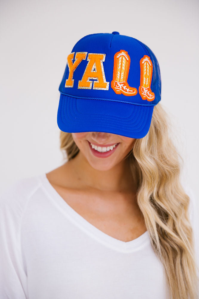 Y'ALL GAMEDAY TRUCKER HAT HAT Judith March ROYAL TRUCKER  