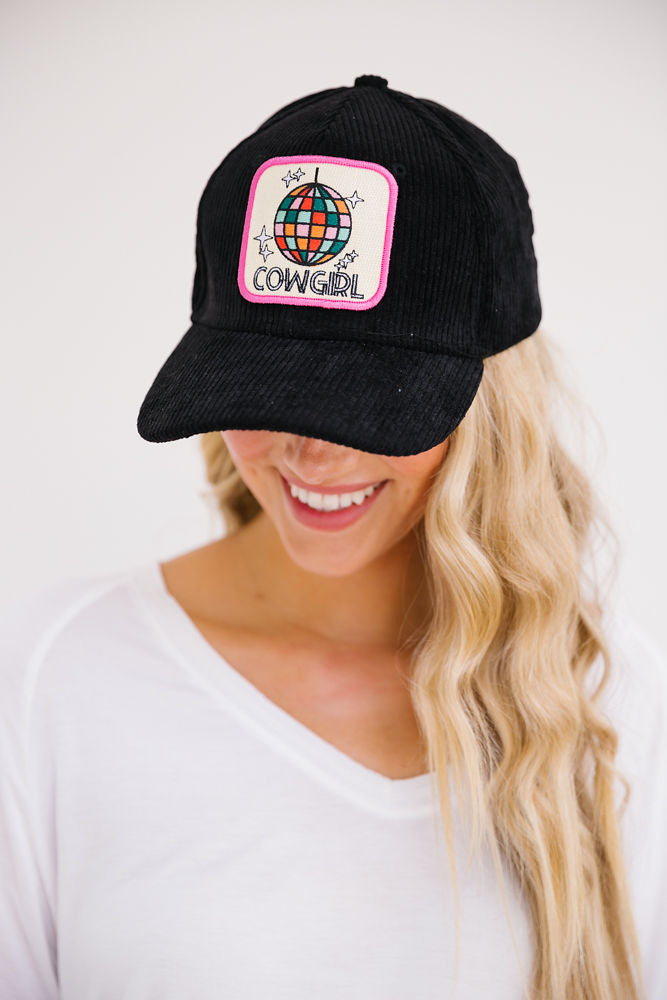DISCO COWGIRL PATCH HAT Hats Judith March BLACK CORDUROY  