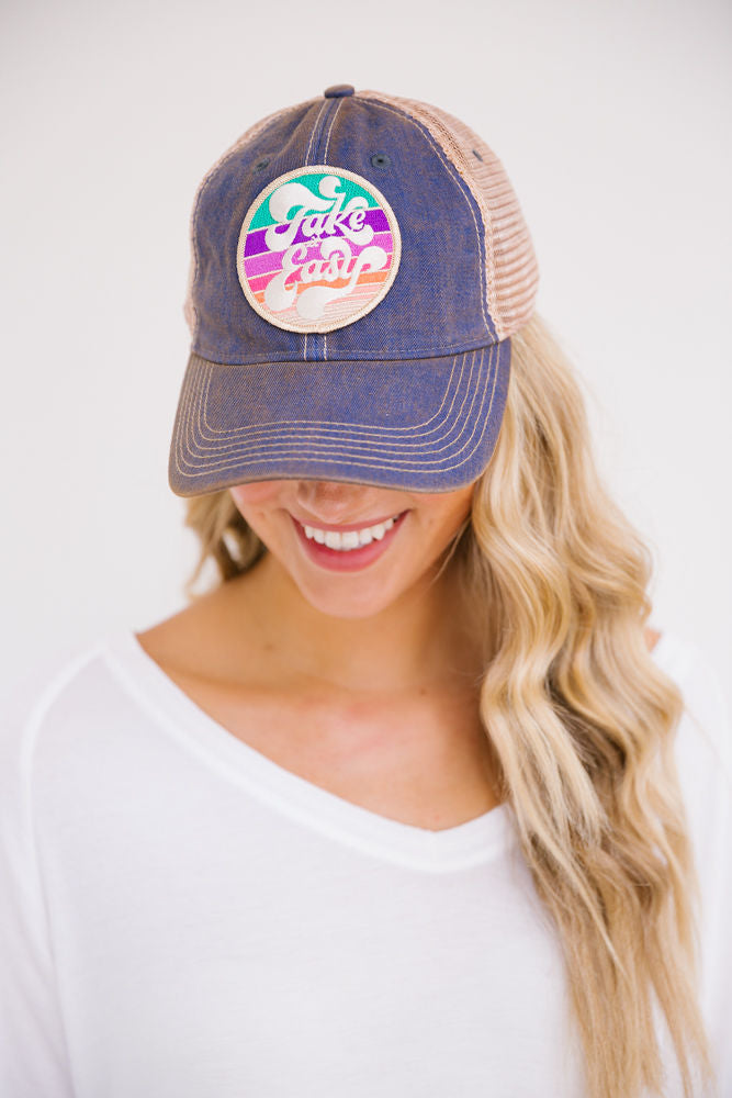 METALLIC TAKE IT EASY PATCH HAT Hats Judith March DENIM DISTRESSED  