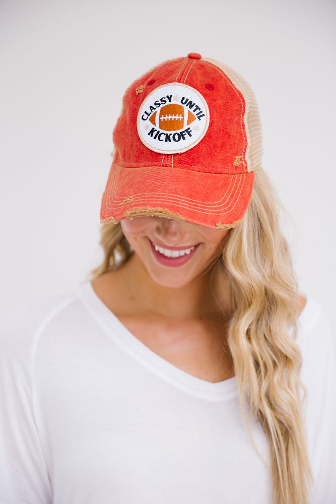 CLASSY UNTIL KICKOFF PATCH HAT Hats Judith March RED DISTRESSED  