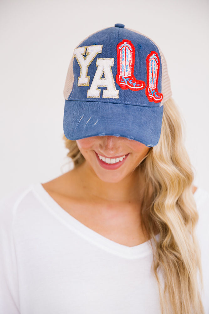 KICK UP YOUR BOOTS "Y'ALL" PATCH HAT HAT Judith March   