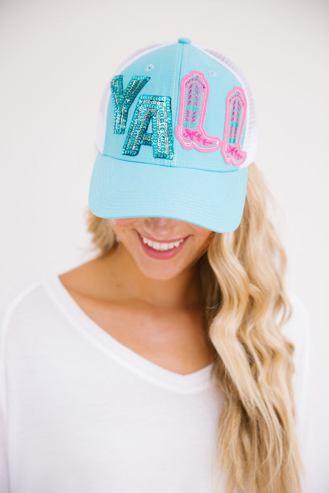 Y'ALL BOOT TRUCKER HAT Hats Judith March TURQUOISE STRUCTURED  