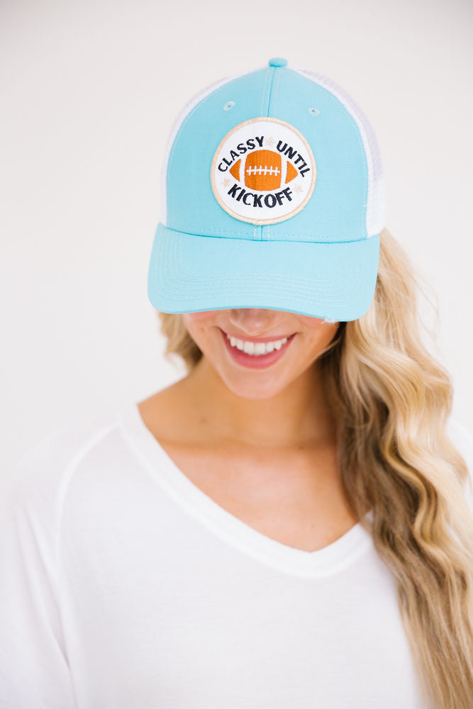 CLASSY UNTIL KICKOFF PATCH HAT Hats Judith March TURQUOISE STRUCTURED  