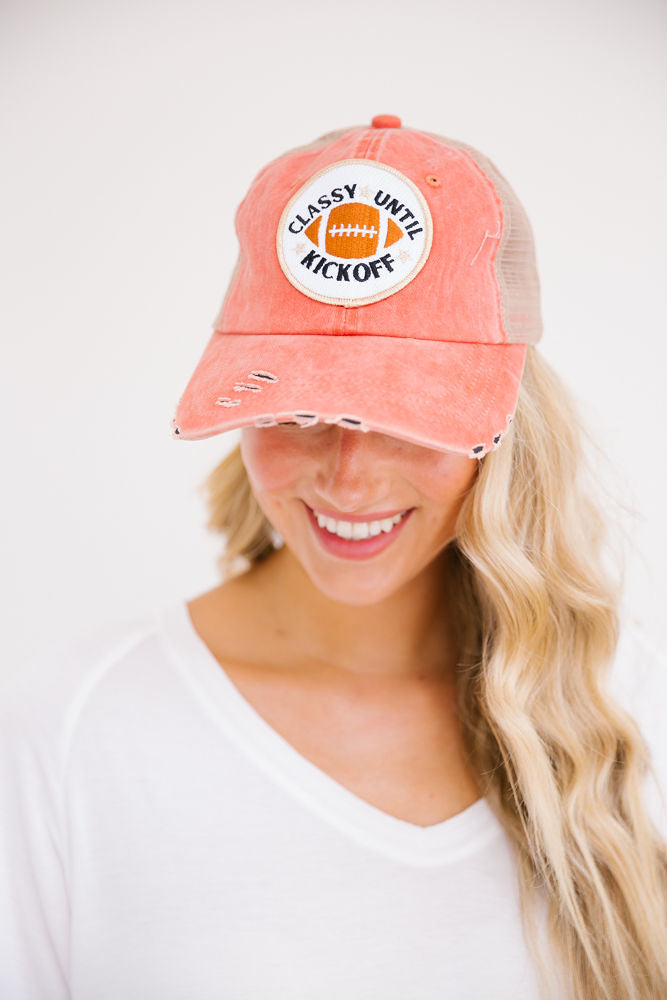 CLASSY UNTIL KICKOFF PATCH HAT Hats Judith March CORAL DISTRESSED  