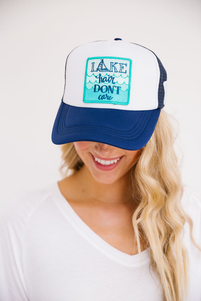 LAKE HAIR DON'T CARE PATCH HAT Hats Judith March NAVY/WHITE TRUCKER - WHITE STAR  