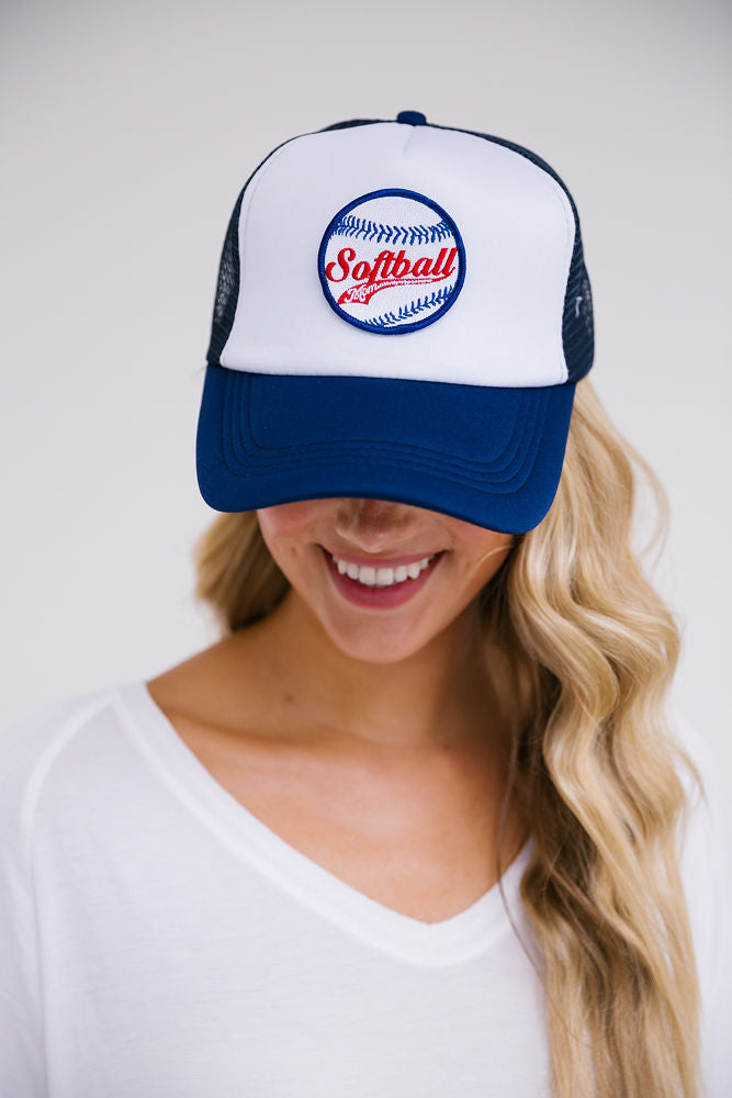 SOFTBALL MOM PATCH HAT Hats Judith March NAVY/WHITE TRUCKER  