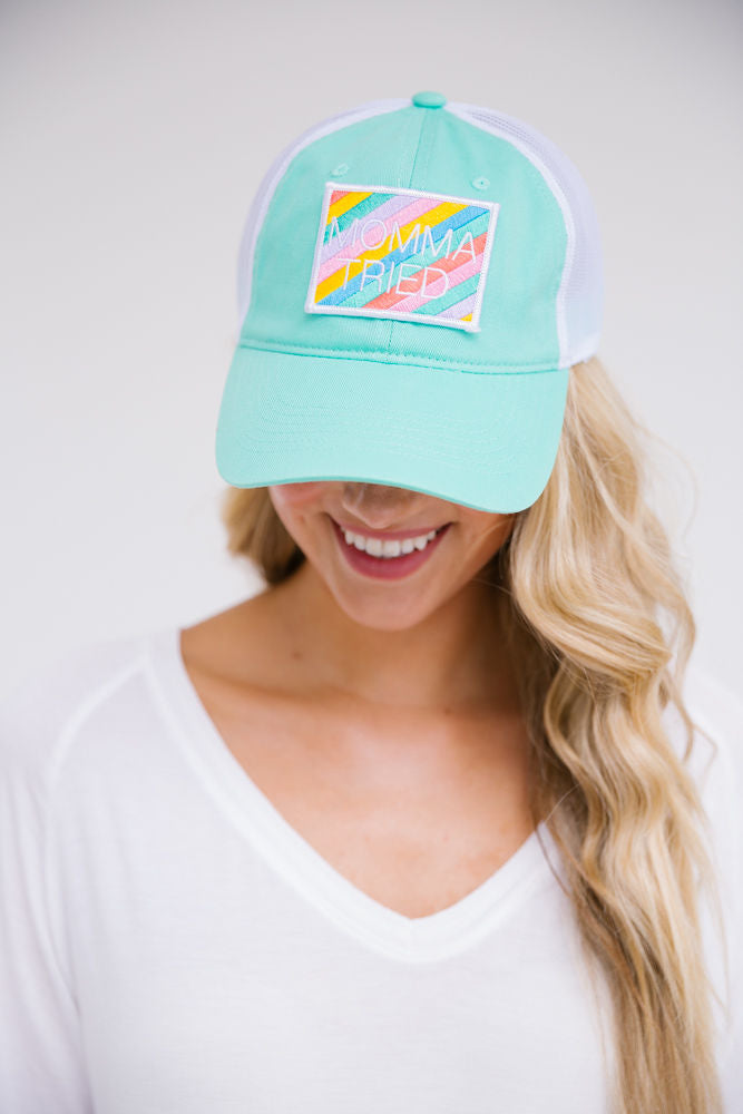 MAMA TRIED STRIPED PATCH HAT HAT Judith March MINT NON DISTRESSED  