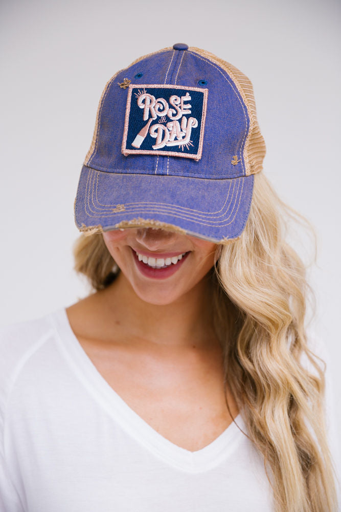 ROSE ALL DAY PATCH HAT Hats Judith March DENIM DISTRESSED  