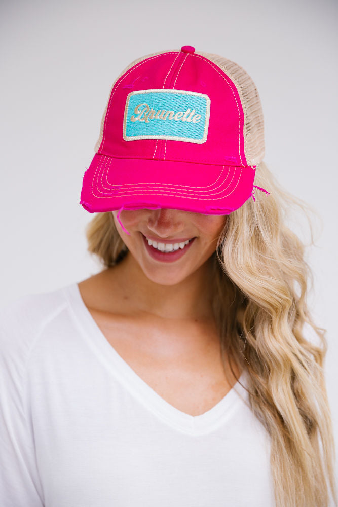 METALLIC BRUNETTE PATCH HAT Hats Judith March FUCHSIA DISTRESSED  