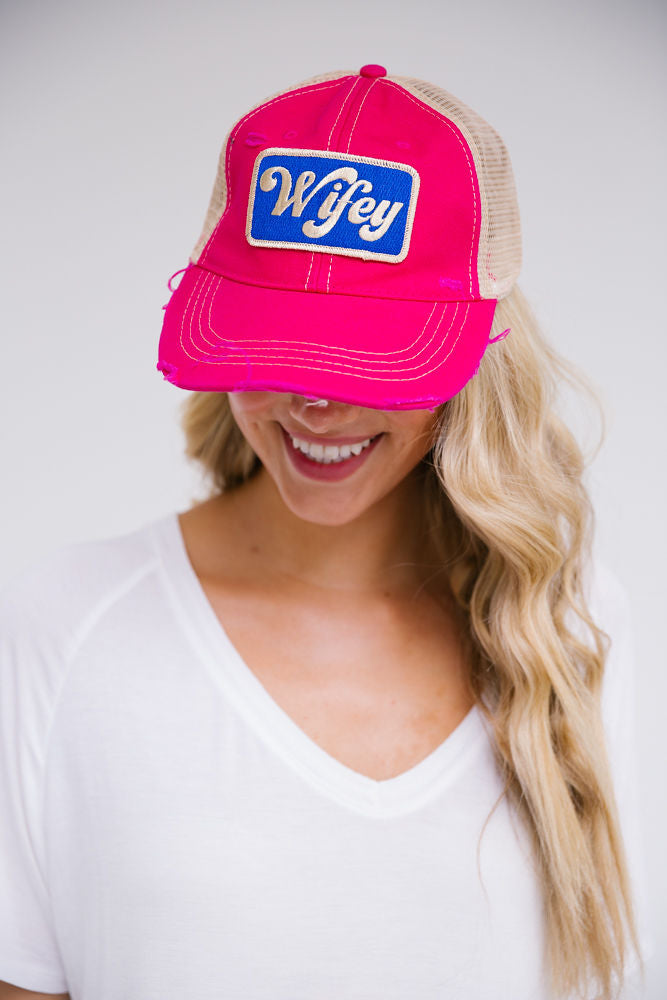 METALLIC WIFEY PATCH HAT Hats Judith March FUCHSIA DISTRESSED  