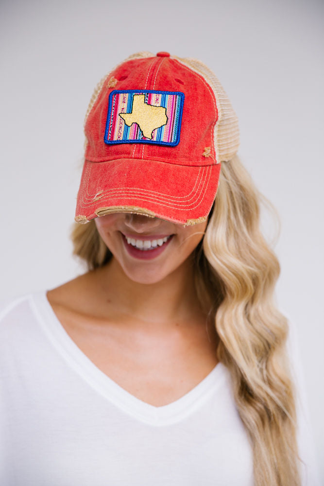 TEXAS STRIPED PATCH HAT HAT Judith March RED DISTRESSED  