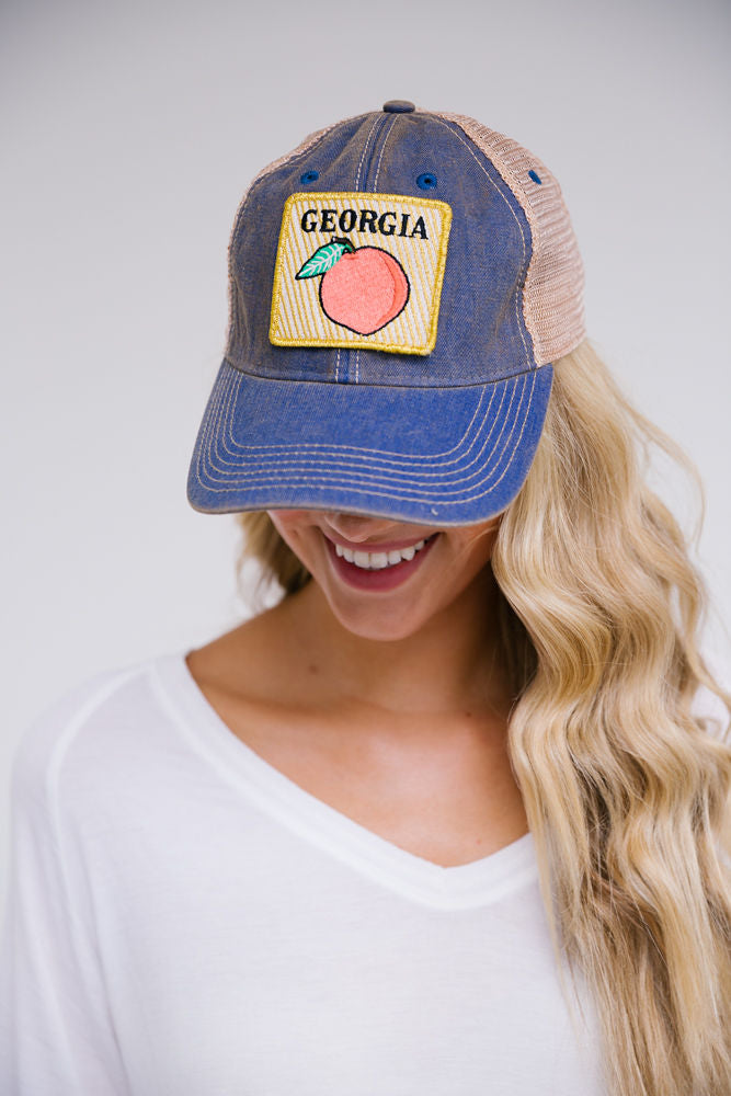 GEORGIA PEACH PATCH HAT Hats Judith March DENIM DISTRESSED  