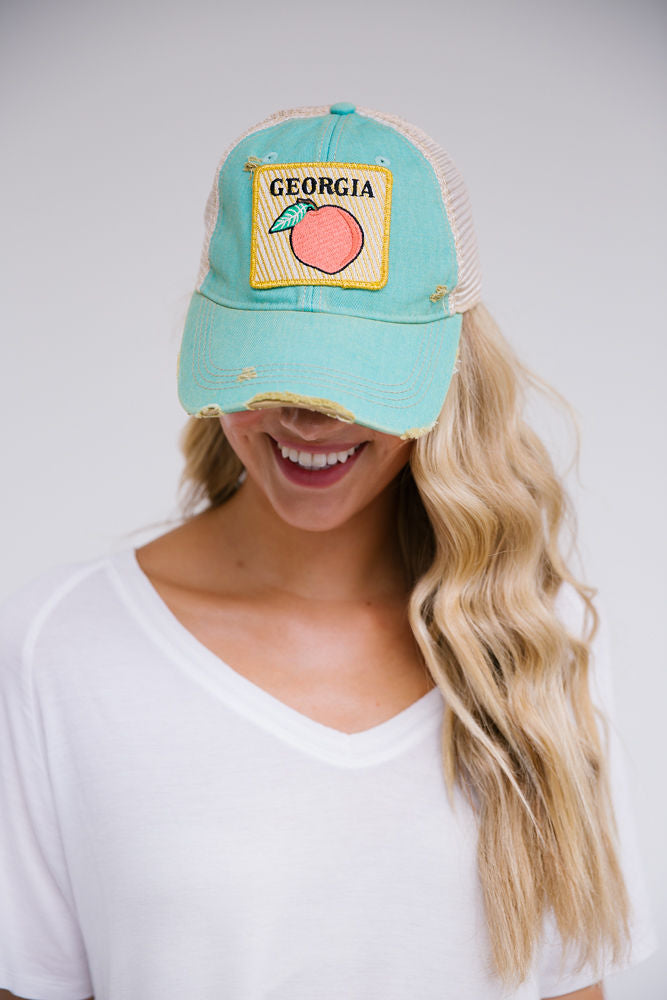 GEORGIA PEACH PATCH HAT Hats Judith March SEAFOAM DISTRESSED  