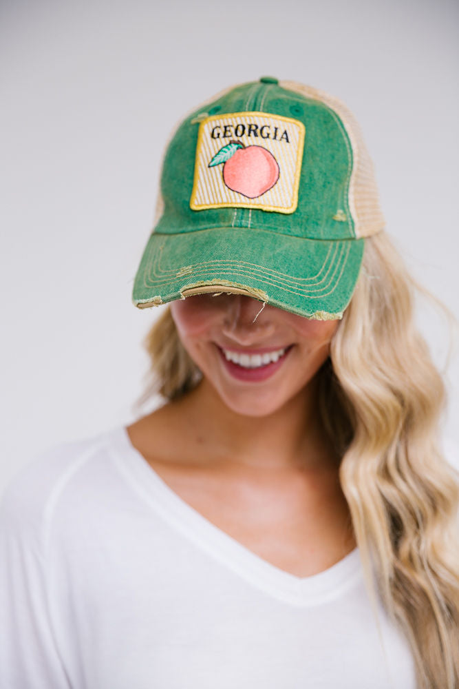 GEORGIA PEACH PATCH HAT Hats Judith March GREEN DISTRESSED  
