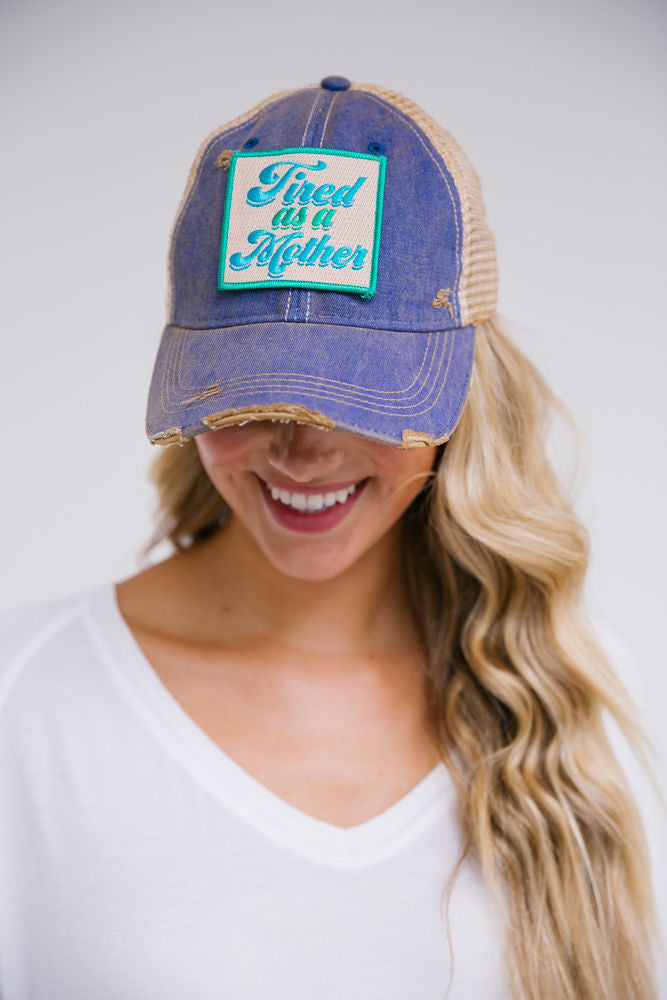 TIRED AS A MOTHER PATCH HAT Hats Judith March DENIM DISTRESSED  