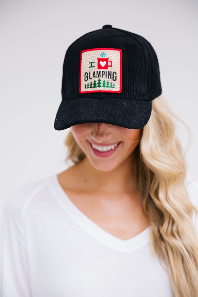 I LOVE GLAMPING PATCH HAT Hats Judith March BLACK CORDUROY  
