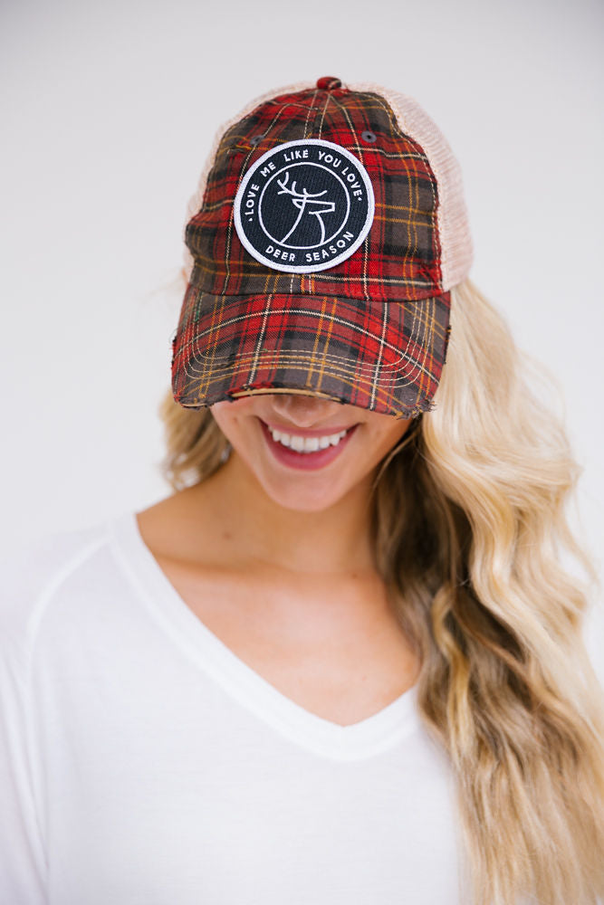 LOVE ME LIKE YOU LOVE DEER SEASON PATCH HAT Hats Judith March PLAID  