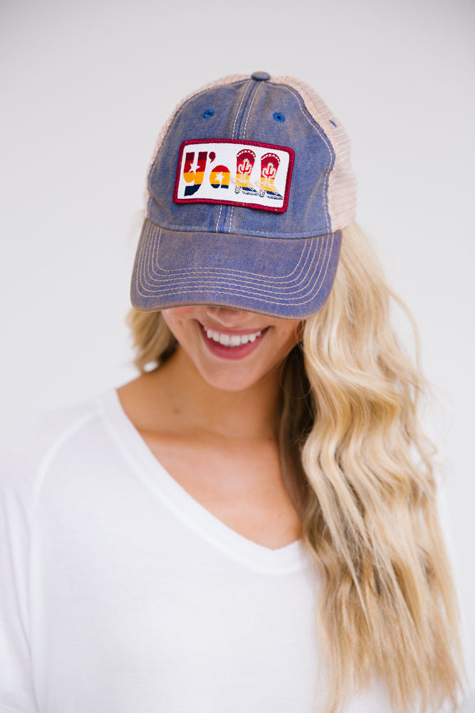 Y'ALL BOOTS PATCH HAT Hats Judith March DENIM DISTRESSED  