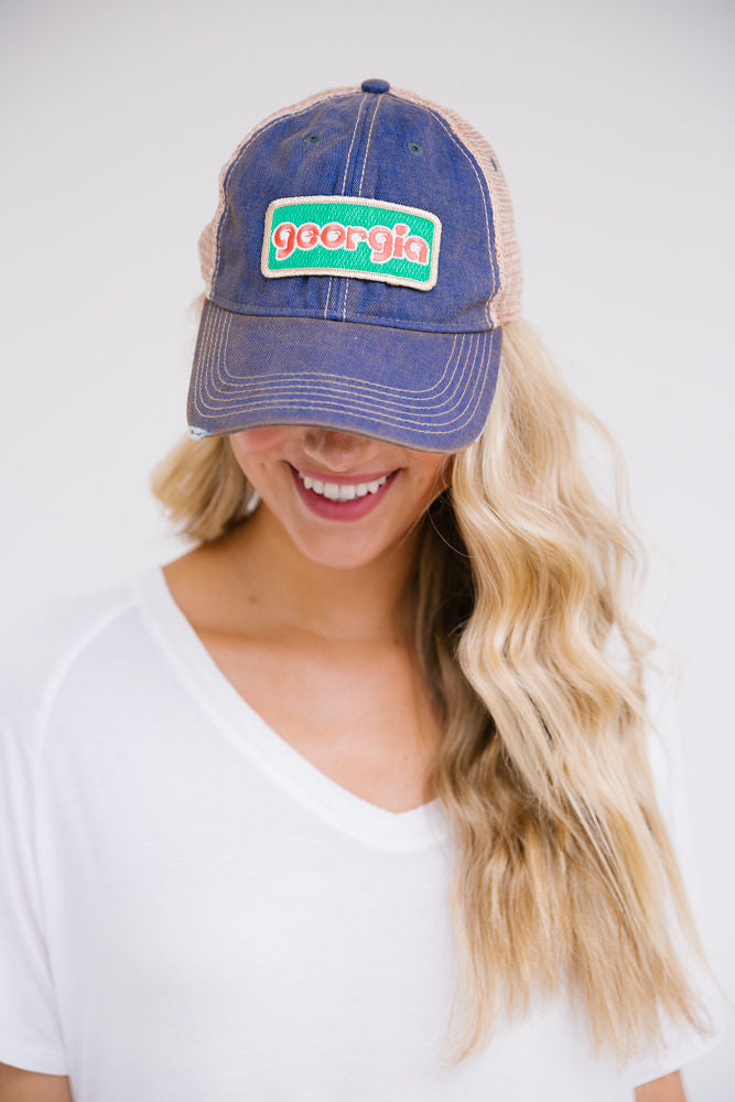 PEACHY GEORGIA PATCH HAT Hats Judith March DENIM DISTRESSED  