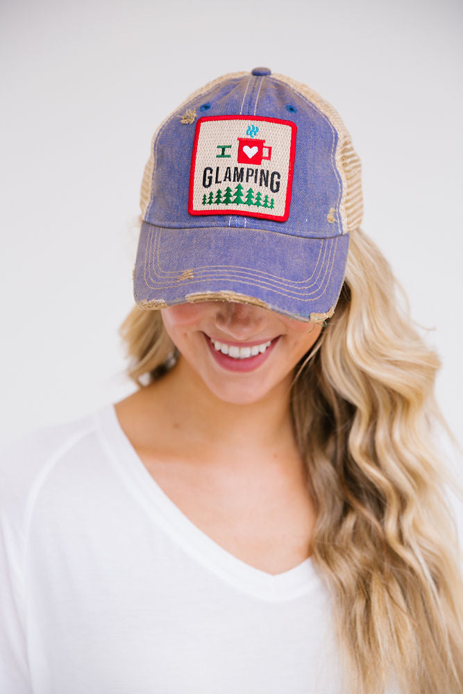 I LOVE GLAMPING PATCH HAT Hats Judith March DENIM DISTRESSED  