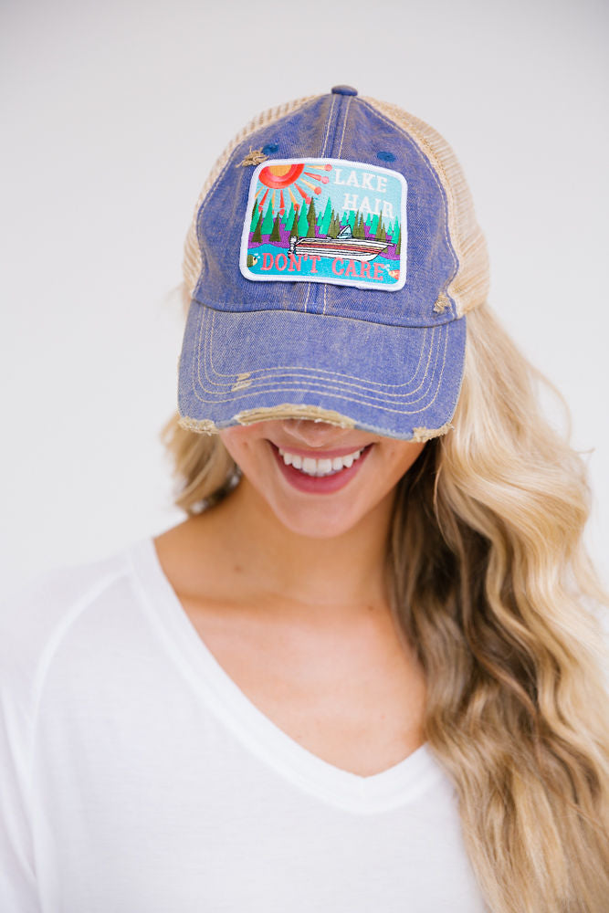 ABSTRACT LAKE HAIR DON'T CARE PATCH HAT Hats Judith March DENIM DISTRESSED  