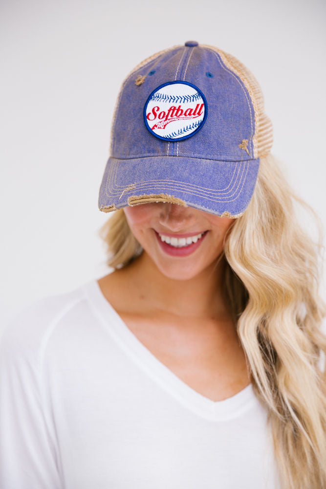 SOFTBALL MOM PATCH HAT Hats Judith March DENIM DISTRESSED  